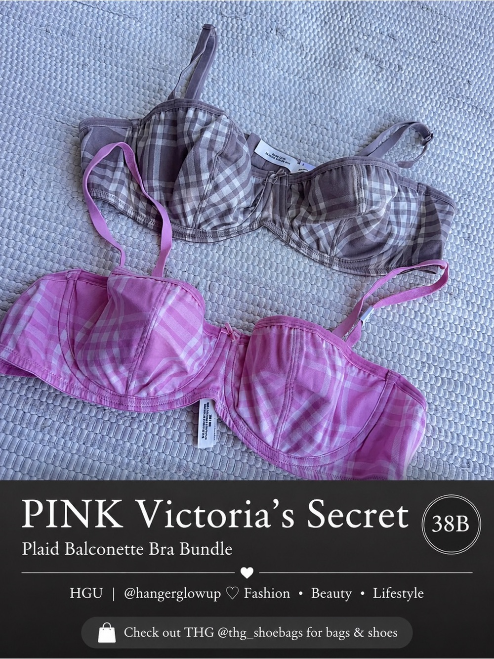 PINK Victoria’s Secret 38B Balconette Bra Bundle Plaid NWT 2 Pack
